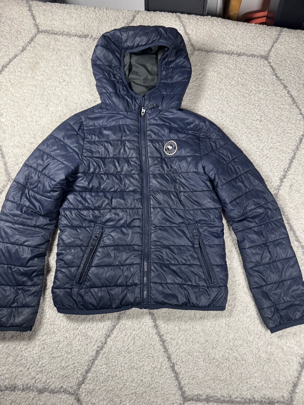 Abercrombie & Fitch Navy Quilted Hooded Puffer Jacket